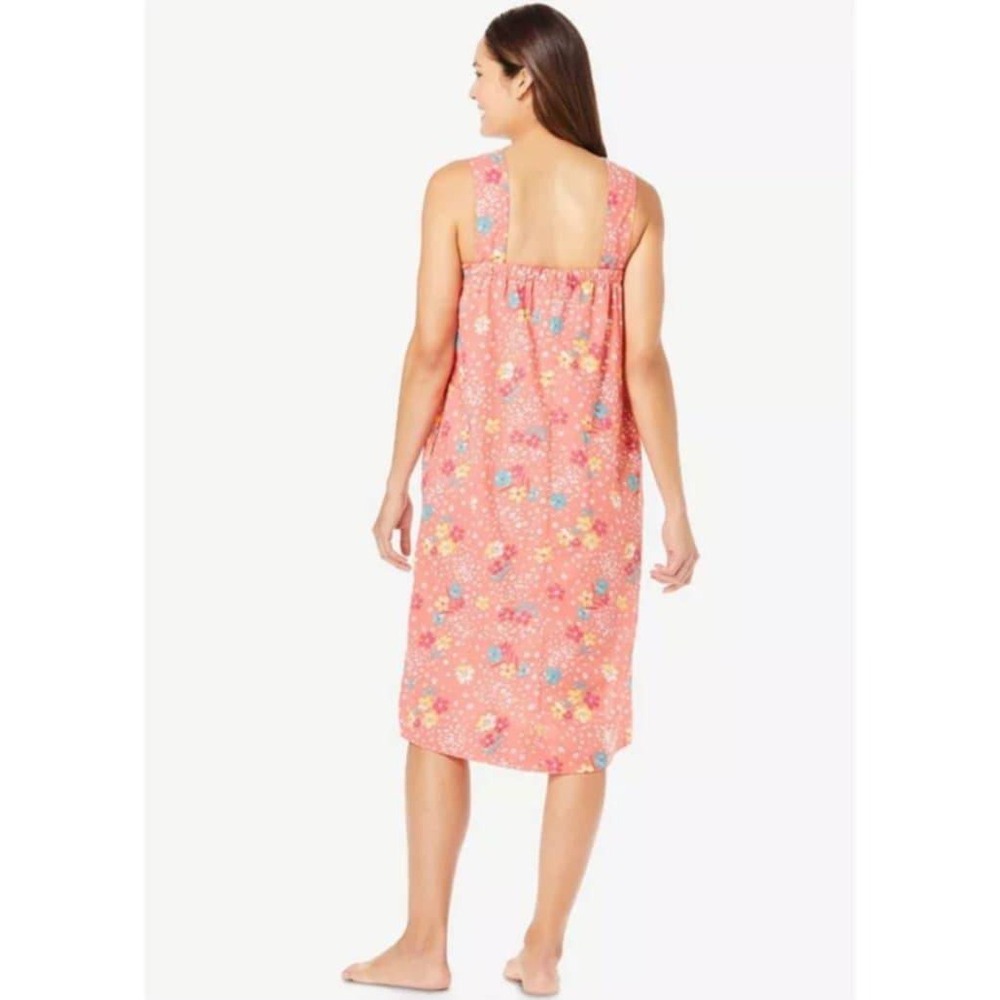 Dream Co Women's Lounge Dress 1X Coral Floral Sleeveless Flowy House Dress